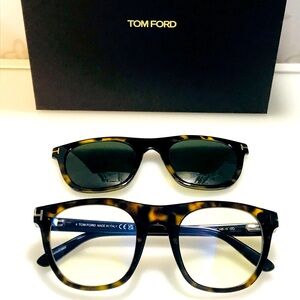 New Tom Ford Men's Opticals Dark Havana 48mm Glasses + Sunglasses 2 in 1